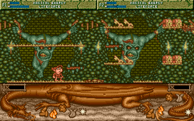 Spell Bound Amiga Screenshot: Avoid the spikey platforms, they're dangerous...