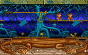 Spell Bound for Amiga - Two players walking along a platform...