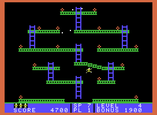 Jumpman Junior ColecoVision Screenshot: Watch out for the falling Hellstones...