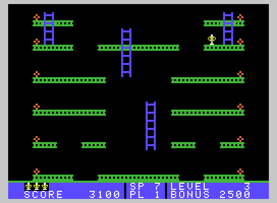 Jumpman Junior ColecoVision Screenshot: On this level the two ladders in the middle of the screen move.