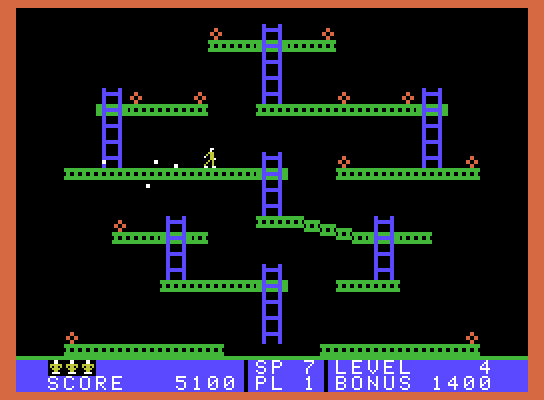 Jumpman Junior ColecoVision Screenshot: The Hellstones have a tendency to follow you!