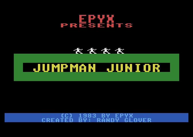 Jumpman Junior Atari 8-bit Screenshot: Title screen.