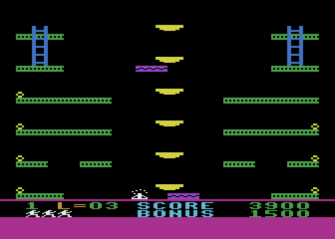 Jumpman Junior Atari 8-bit Screenshot: Crash! I fell off of the platforms...