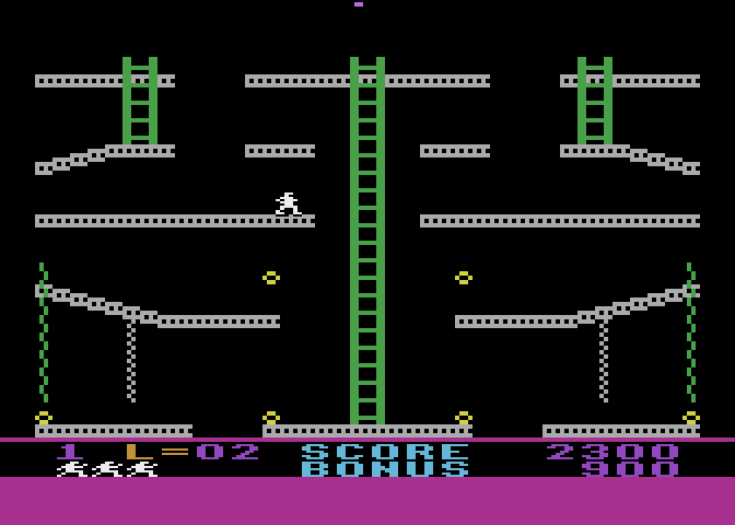 Jumpman Junior Atari 8-bit Screenshot: First level in progress...