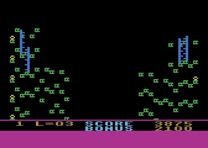 Jumpman Junior Atari 8-bit Screenshot: The level collapses when the game is over.