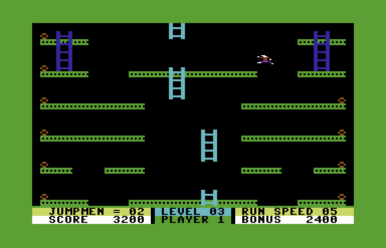 Jumpman Junior Commodore 64 Screenshot: The ladders move up and down on this level.