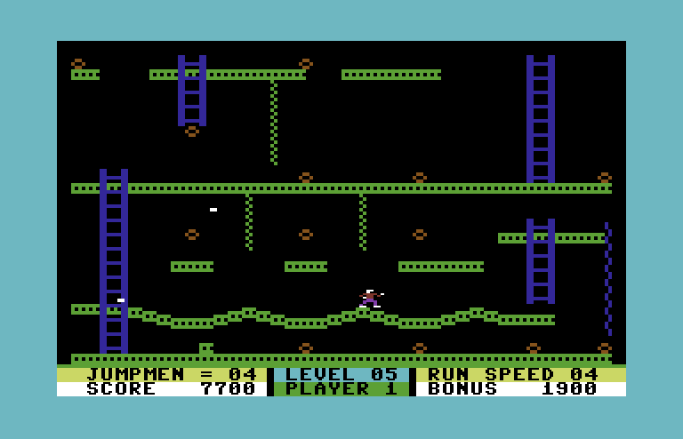 Jumpman Junior Commodore 64 Screenshot: Attempting Figurits Revenge...