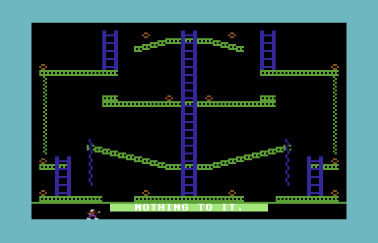 Jumpman Junior Commodore 64 Screenshot: The first level is called Nothing To It.
