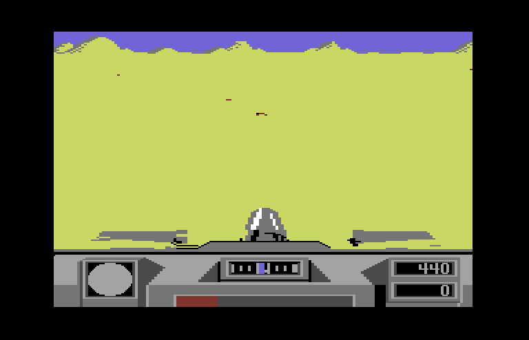 Desert Fox Commodore 64 Screenshot: I hit a mine! The tank's treads are destroyed...