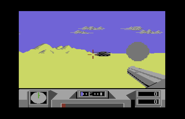 Desert Fox Commodore 64 Screenshot: Enemy tank spotted, and it fires!