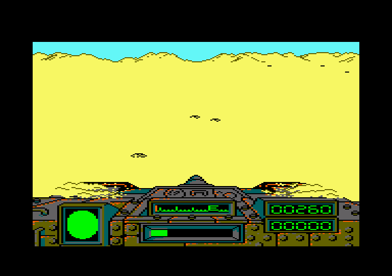Desert Fox Amstrad CPC Screenshot: My tank hit a mine and is partially destroyed!