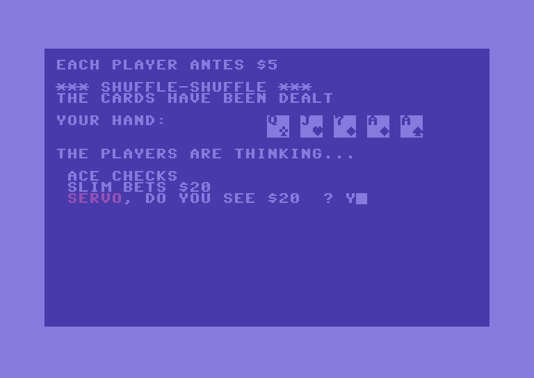 Five Card Draw Poker Commodore 64 Screenshot: Next hand begins...