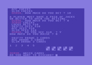 Five Card Draw Poker for Commodore 64 - Select cards to discard.