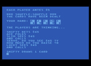 Five Card Draw Poker for Atari 8-bit - The computer players are drawing cards...