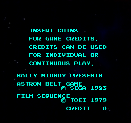 Astron Belt Arcade Screenshot: Insert coins to begin the game...
