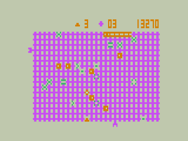 Gridrunner Dragon 32/64 Screenshot: Things get more difficult as the game progresses...