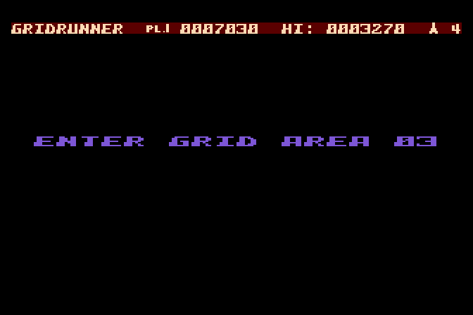 Gridrunner Atari 8-bit Screenshot: On to Grid Area 03 now...