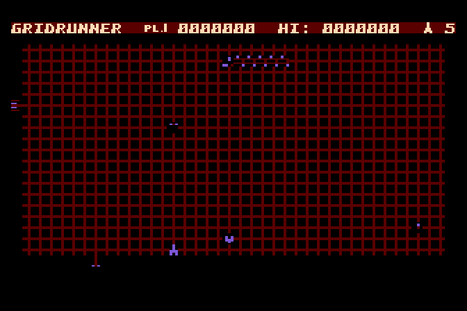 Gridrunner Atari 8-bit Screenshot: Game start.