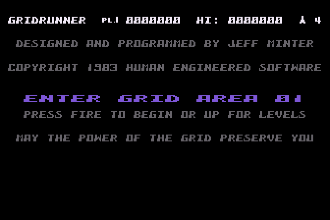 Gridrunner Atari 8-bit Screenshot: Title screen.