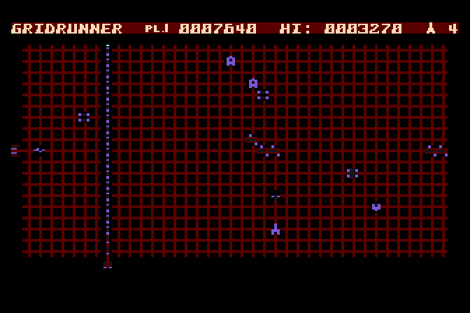 Gridrunner Atari 8-bit Screenshot: The game continues...