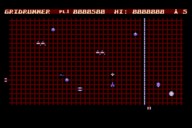 Gridrunner Atari 8-bit Screenshot: Don't get blasted by lasers!
