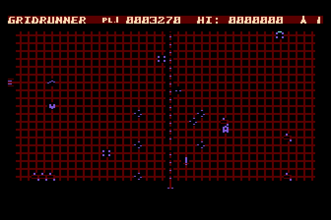 Gridrunner Atari 8-bit Screenshot: I've been hit!