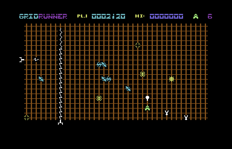 Gridrunner Commodore 64 Screenshot: Attacks from every direction!
