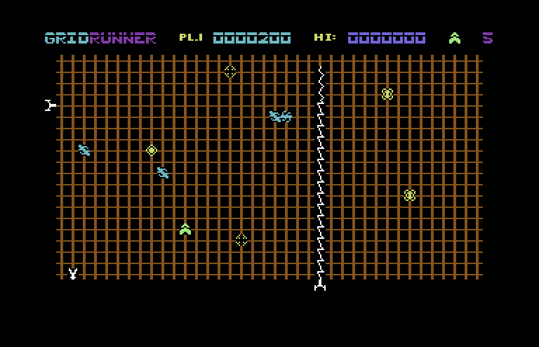 Gridrunner Commodore 64 Screenshot: Don't get zapped by lasers!