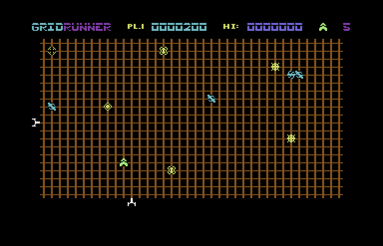 Gridrunner Commodore 64 Screenshot: More obstacles begin appearing...