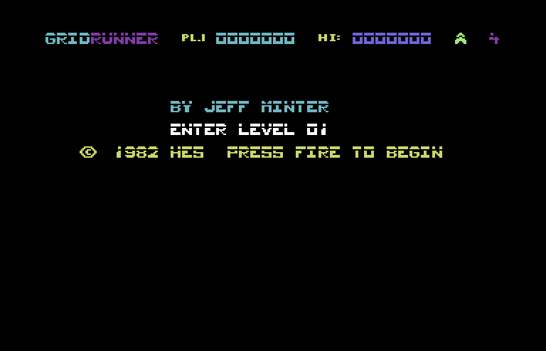 Gridrunner Commodore 64 Screenshot: Starting screen.