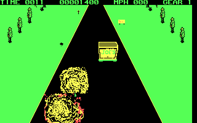 Turbo IBM PC/Compatibles Screenshot: Crash! I hit a car...