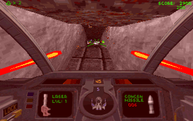 Descent IBM PC/Compatibles Screenshot: I'm hit! The screen flashes red...