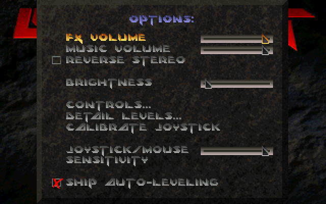 Descent IBM PC/Compatibles Screenshot: Game options.
