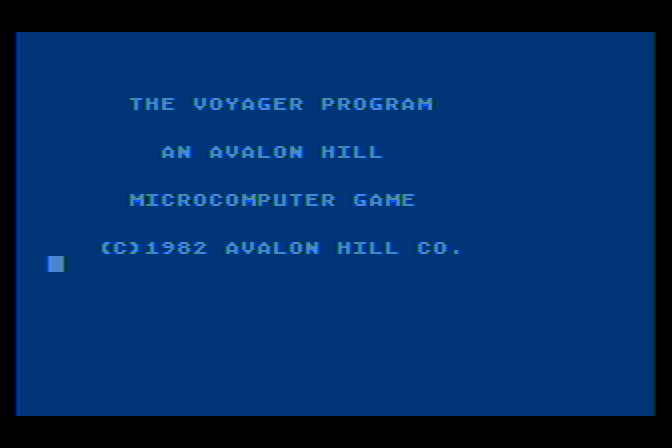 Voyager I: Sabotage of the Robot Ship Atari 8-bit Screenshot: Title screen (5.25" disk version).