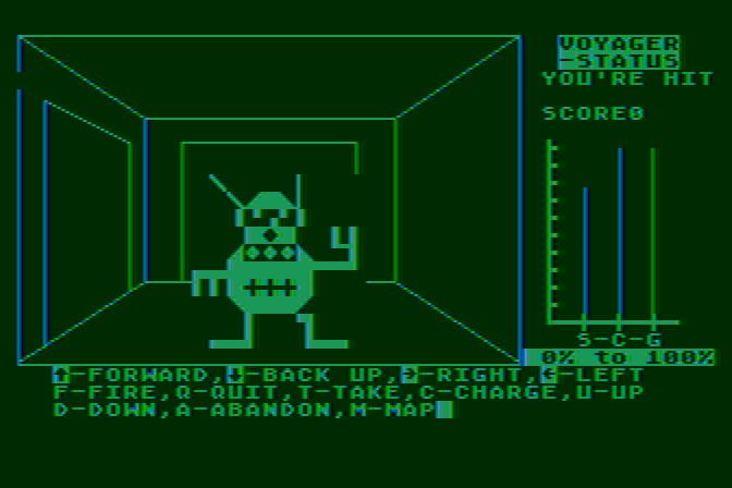 Voyager I: Sabotage of the Robot Ship Atari 8-bit Screenshot: Under attack!