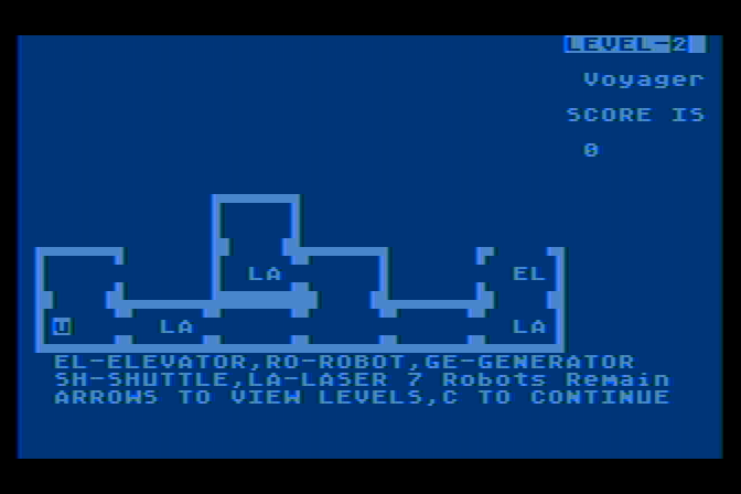 Voyager I: Sabotage of the Robot Ship Atari 8-bit Screenshot: Mapping level 2...