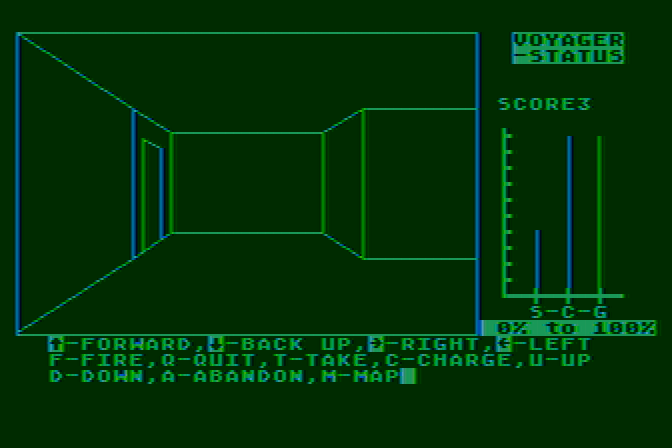 Voyager I: Sabotage of the Robot Ship Atari 8-bit Screenshot: Exploring the maze further...