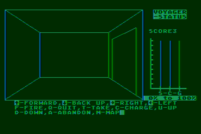 Voyager I: Sabotage of the Robot Ship Atari 8-bit Screenshot: Game start.