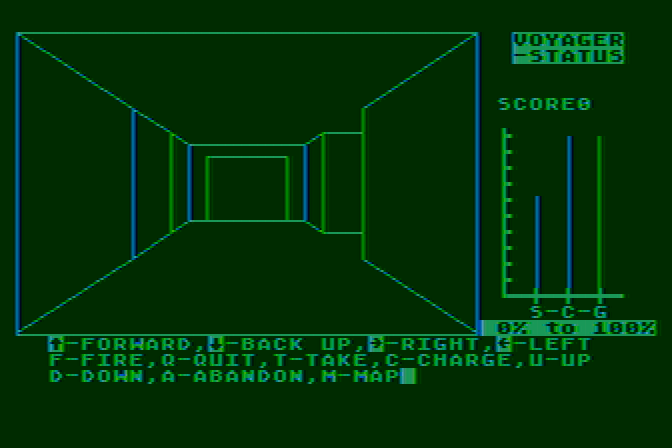 Voyager I: Sabotage of the Robot Ship Atari 8-bit Screenshot: Which way should I go next?