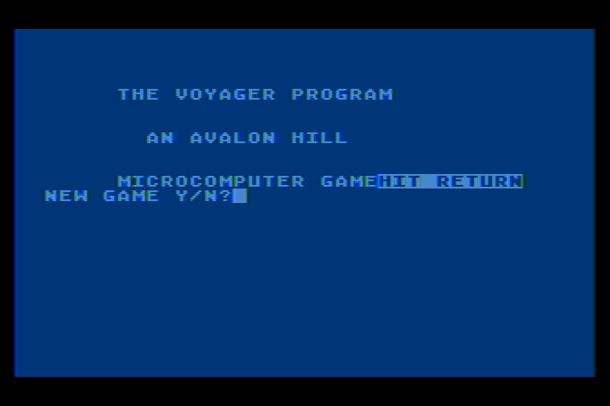 Voyager I: Sabotage of the Robot Ship Atari 8-bit Screenshot: Title screen (Cassette version).