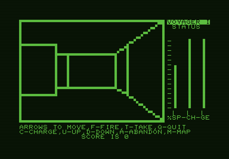 Voyager I: Sabotage of the Robot Ship Commodore PET Screenshot: Exploring the maze further...