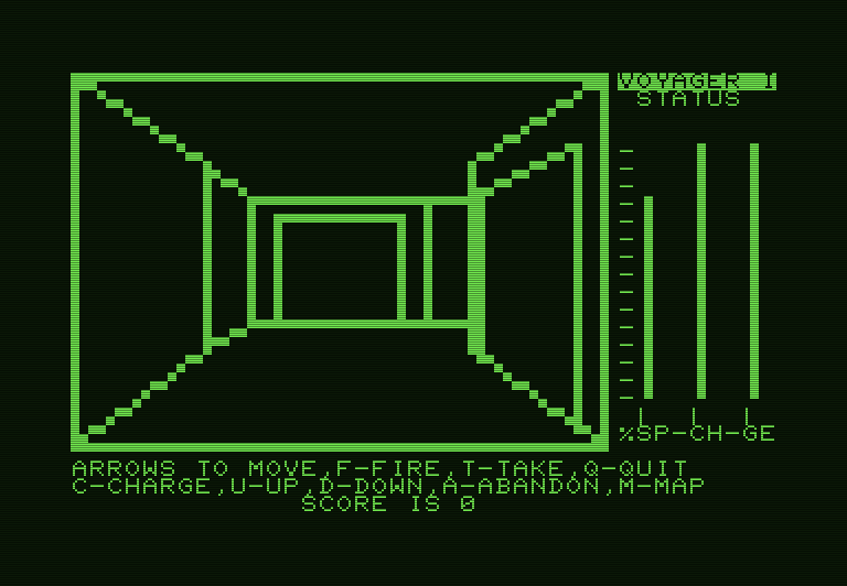 Voyager I: Sabotage of the Robot Ship Commodore PET Screenshot: Exploring...