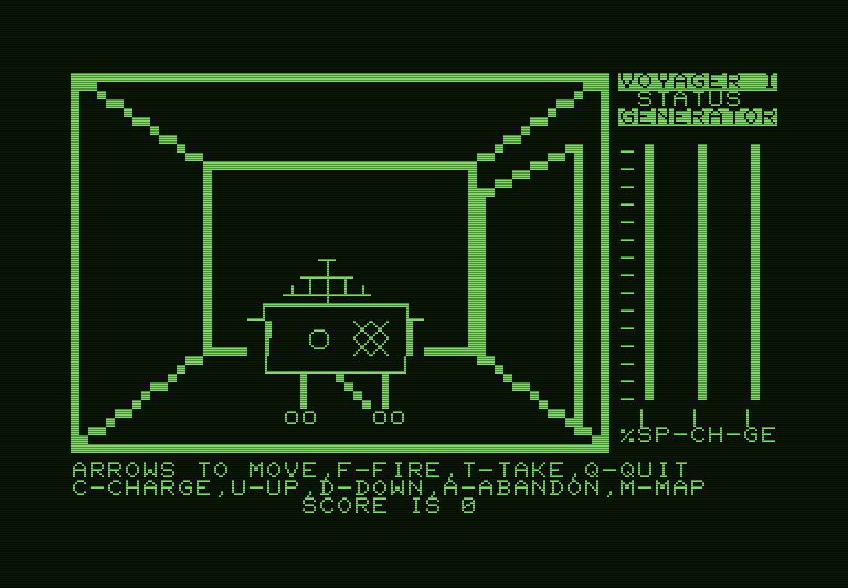 Voyager I: Sabotage of the Robot Ship Commodore PET Screenshot: Game start.
