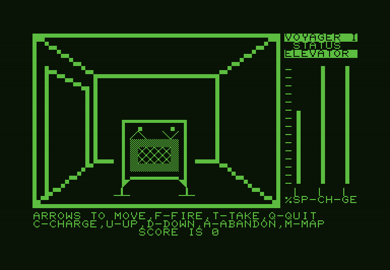 Voyager I: Sabotage of the Robot Ship Commodore PET Screenshot: Found an elevator.