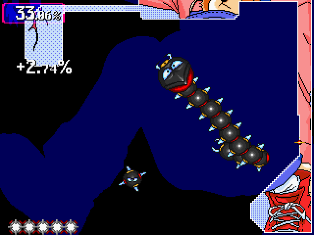 Gals Panic 4 Arcade Screenshot: Avoid the centipede like opponent...