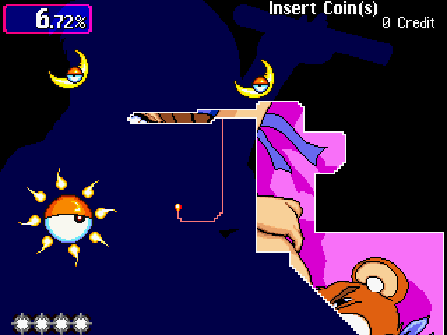 Gals Panic 4 Arcade Screenshot: The sun and the moon attack on this level...