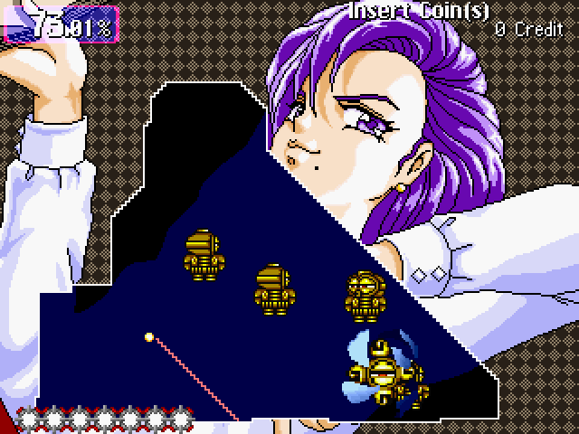 Gals Panic 4 Arcade Screenshot: Drawing a line...don't get caught by enemies when you leave the border!