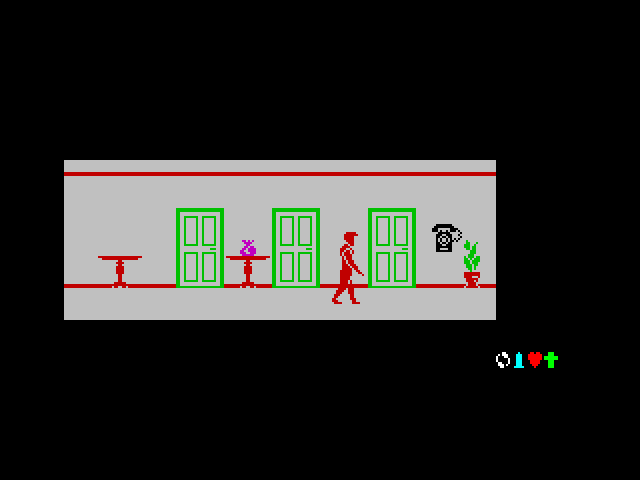 Frankie Goes to Hollywood ZX Spectrum Screenshot: Walking through a hallway...