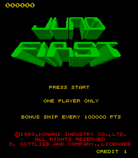 Juno First Arcade Screenshot: Press start to begin a one player game!