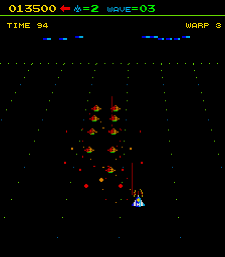 Juno First Arcade Screenshot: A large wave of enemies attacks!